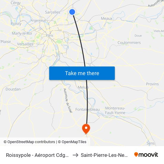 Roissypole - Aéroport Cdg1 (D3) to Saint-Pierre-Les-Nemours map