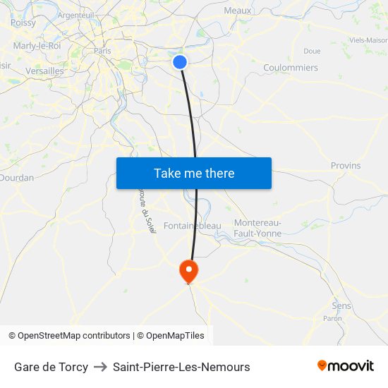 Gare de Torcy to Saint-Pierre-Les-Nemours map