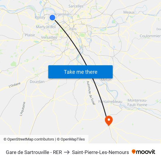 Gare de Sartrouville - RER to Saint-Pierre-Les-Nemours map