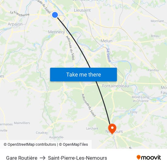 Gare Routière to Saint-Pierre-Les-Nemours map