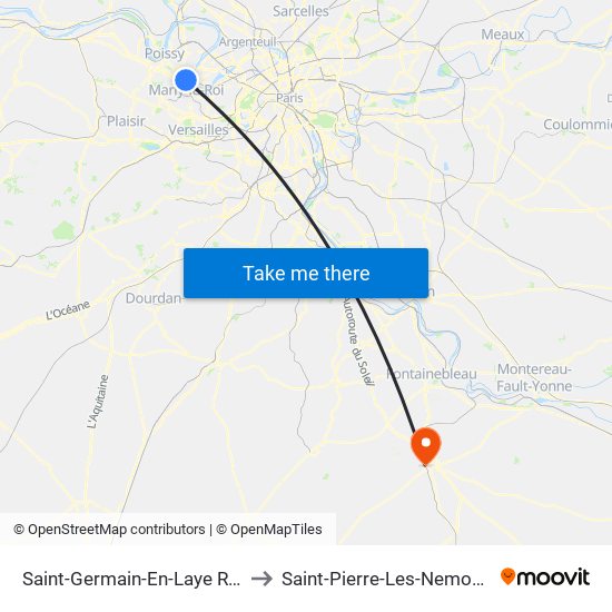 Saint-Germain-En-Laye RER to Saint-Pierre-Les-Nemours map