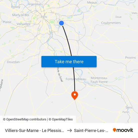 Villiers-Sur-Marne - Le Plessis-Trévise RER to Saint-Pierre-Les-Nemours map