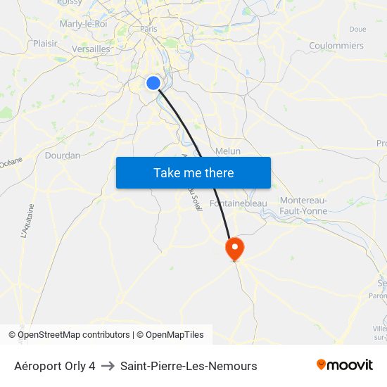 Aéroport Orly 4 to Saint-Pierre-Les-Nemours map