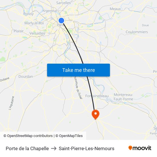 Porte de la Chapelle to Saint-Pierre-Les-Nemours map