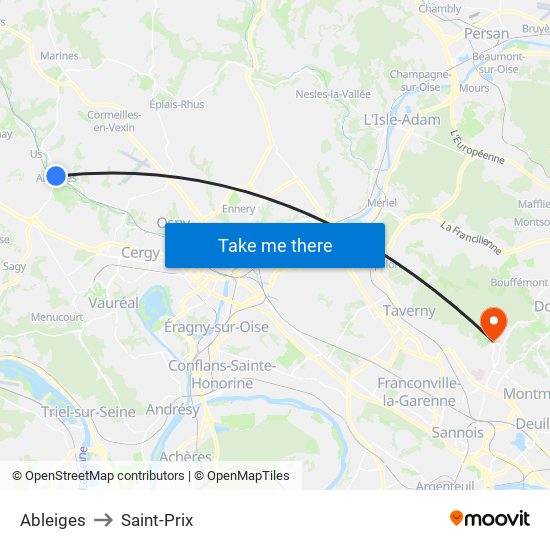 Ableiges to Saint-Prix map