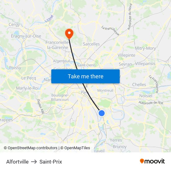 Alfortville to Saint-Prix map
