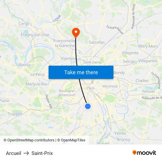 Arcueil to Saint-Prix map