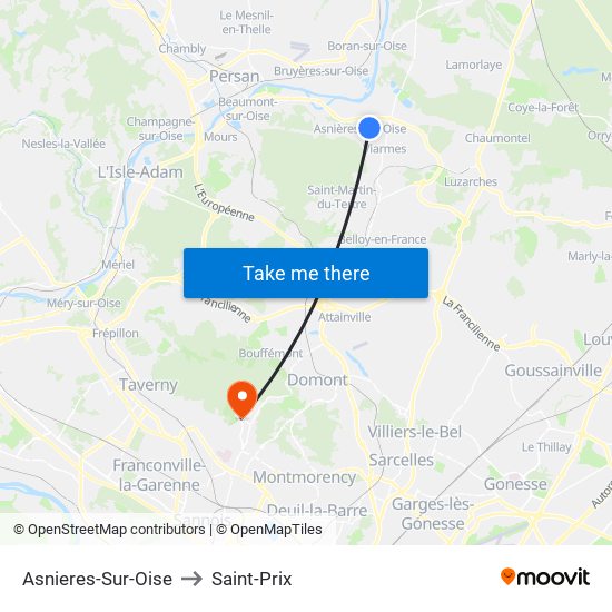 Asnieres-Sur-Oise to Saint-Prix map