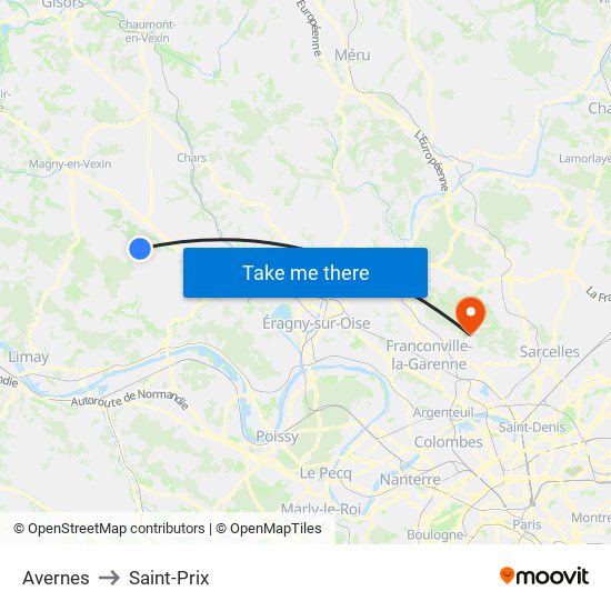 Avernes to Saint-Prix map