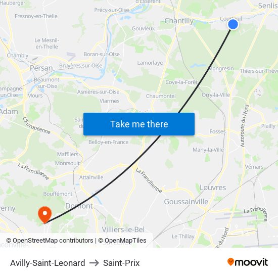 Avilly-Saint-Leonard to Saint-Prix map