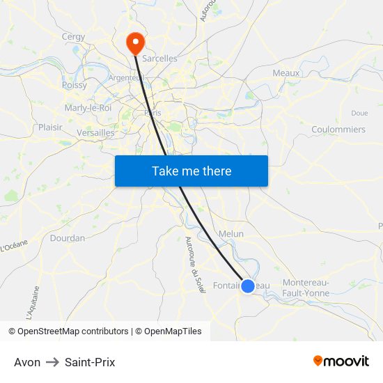 Avon to Saint-Prix map