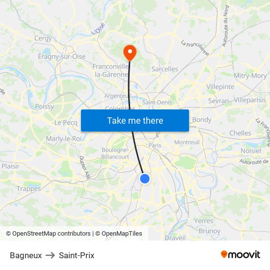 Bagneux to Saint-Prix map