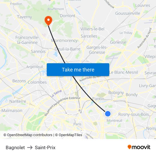 Bagnolet to Saint-Prix map