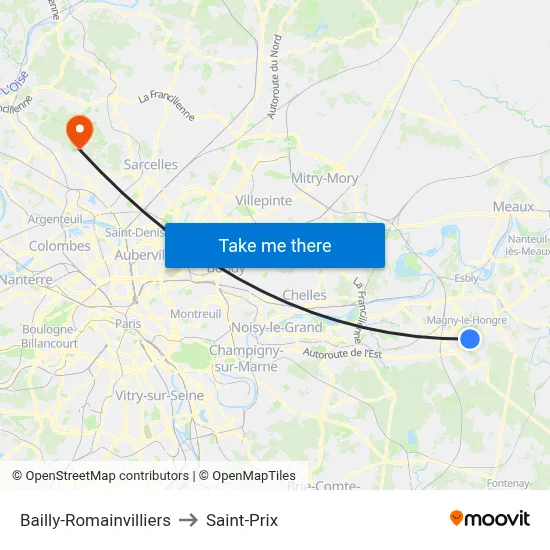 Bailly-Romainvilliers to Saint-Prix map