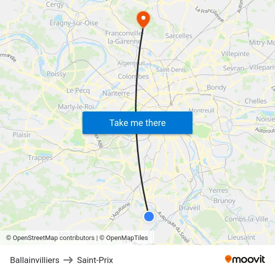 Ballainvilliers to Saint-Prix map