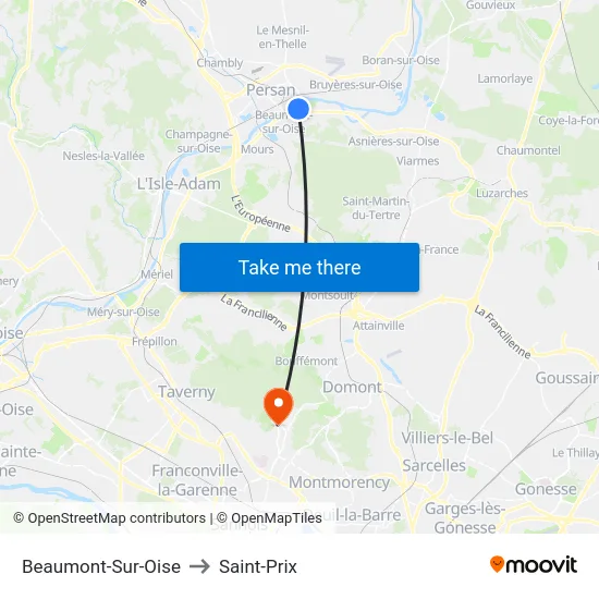 Beaumont-Sur-Oise to Saint-Prix map