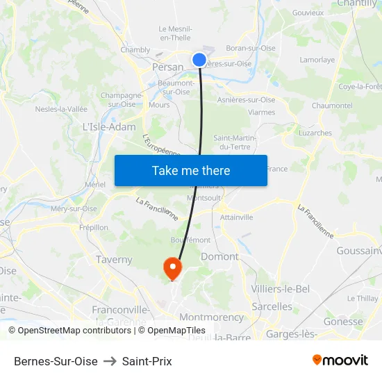 Bernes-Sur-Oise to Saint-Prix map