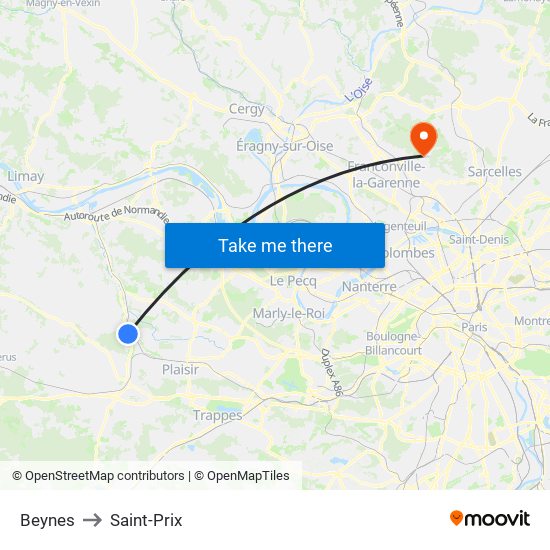 Beynes to Saint-Prix map