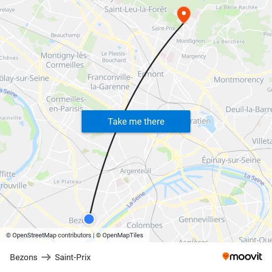 Bezons to Saint-Prix map
