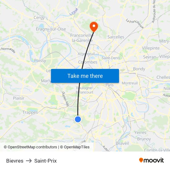 Bievres to Saint-Prix map