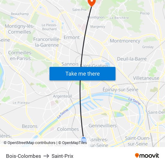 Bois-Colombes to Saint-Prix map