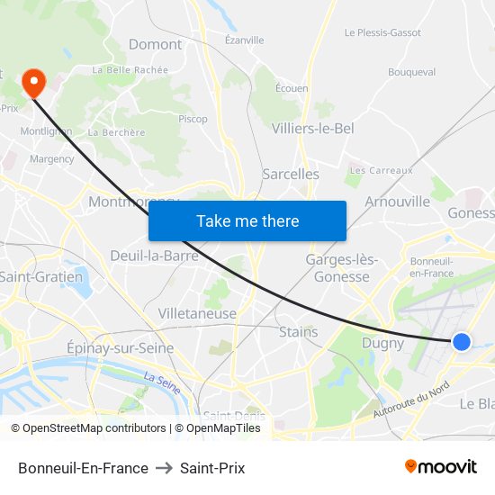 Bonneuil-En-France to Saint-Prix map