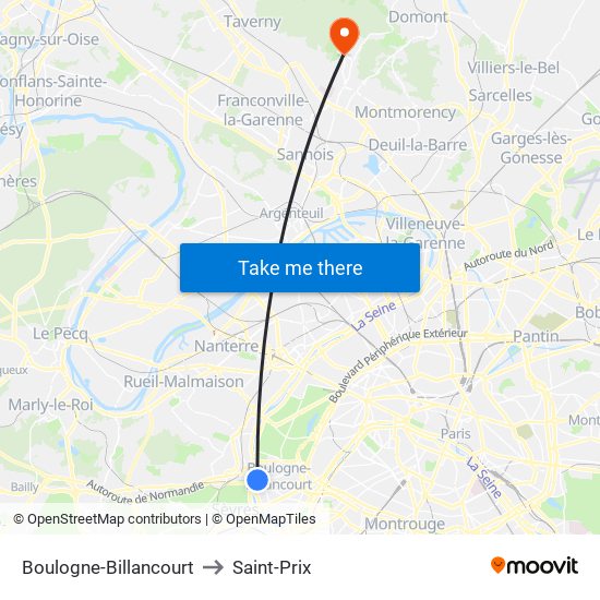 Boulogne-Billancourt to Saint-Prix map