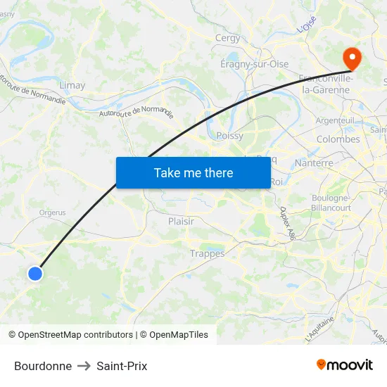 Bourdonne to Saint-Prix map