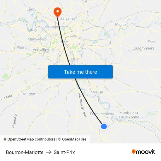 Bourron-Marlotte to Saint-Prix map
