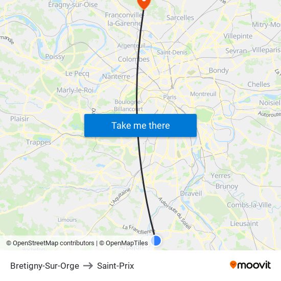 Bretigny-Sur-Orge to Saint-Prix map