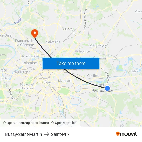 Bussy-Saint-Martin to Saint-Prix map