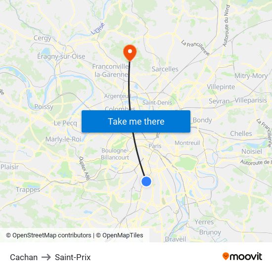 Cachan to Saint-Prix map
