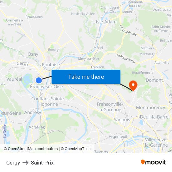 Cergy to Saint-Prix map