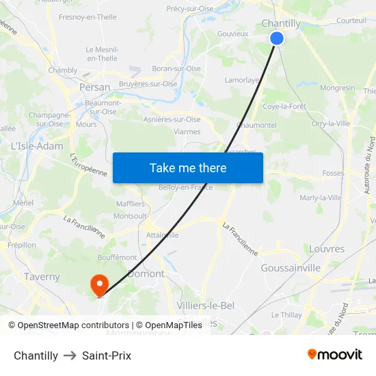 Chantilly to Saint-Prix map