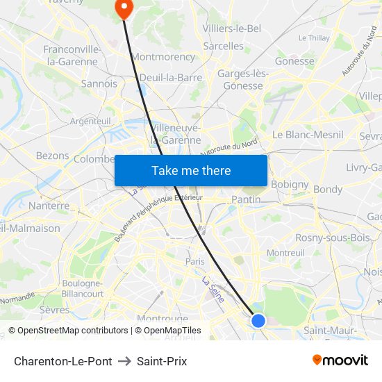 Charenton-Le-Pont to Saint-Prix map