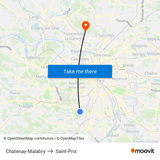 Chatenay-Malabry to Saint-Prix map