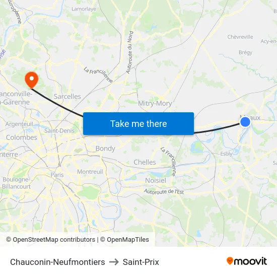 Chauconin-Neufmontiers to Saint-Prix map