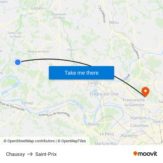 Chaussy to Saint-Prix map