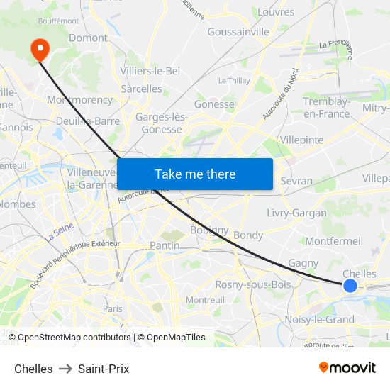 Chelles to Saint-Prix map