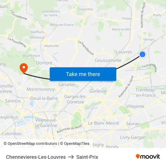 Chennevieres-Les-Louvres to Saint-Prix map