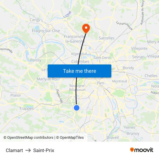 Clamart to Saint-Prix map