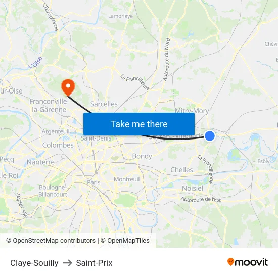 Claye-Souilly to Saint-Prix map