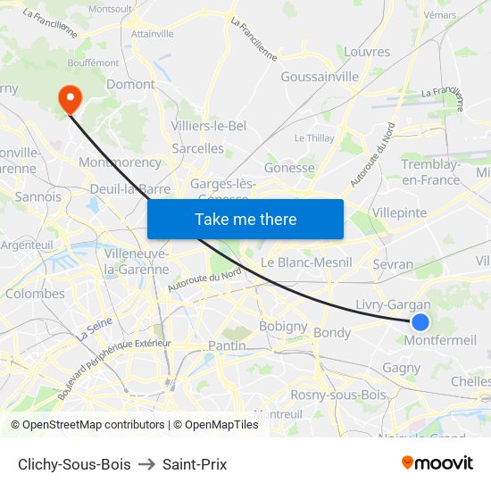 Clichy-Sous-Bois to Saint-Prix map