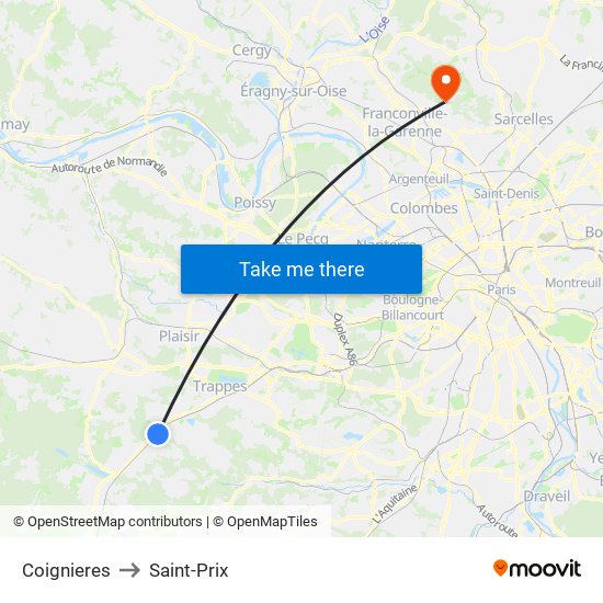 Coignieres to Saint-Prix map