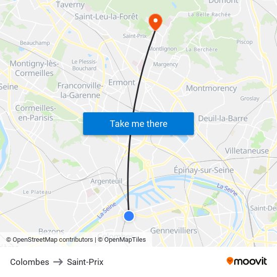 Colombes to Saint-Prix map