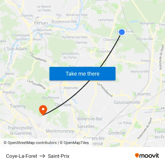 Coye-La-Foret to Saint-Prix map