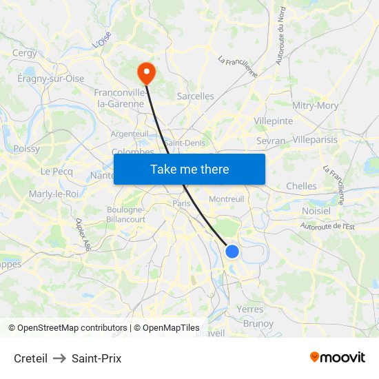 Creteil to Saint-Prix map