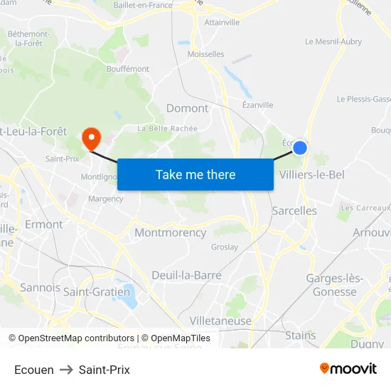 Ecouen to Saint-Prix map