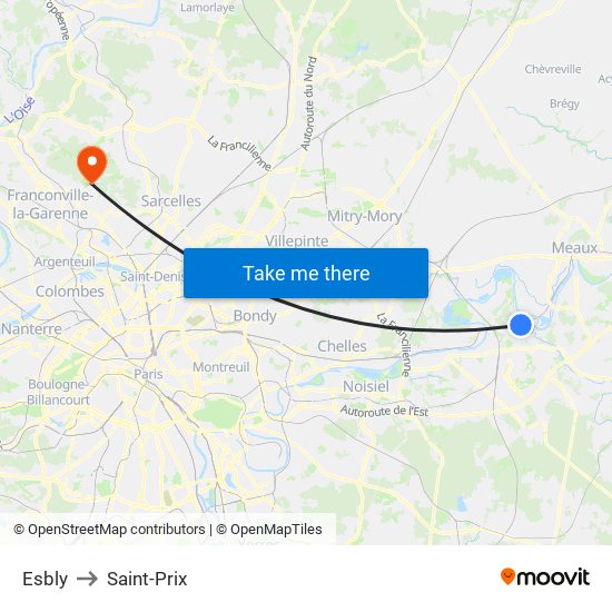 Esbly to Saint-Prix map