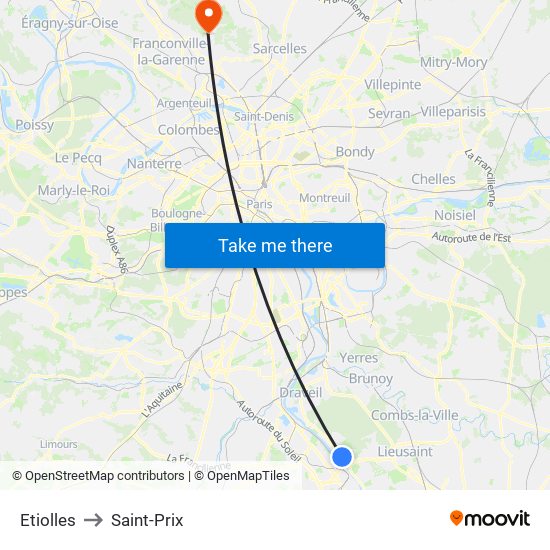 Etiolles to Saint-Prix map